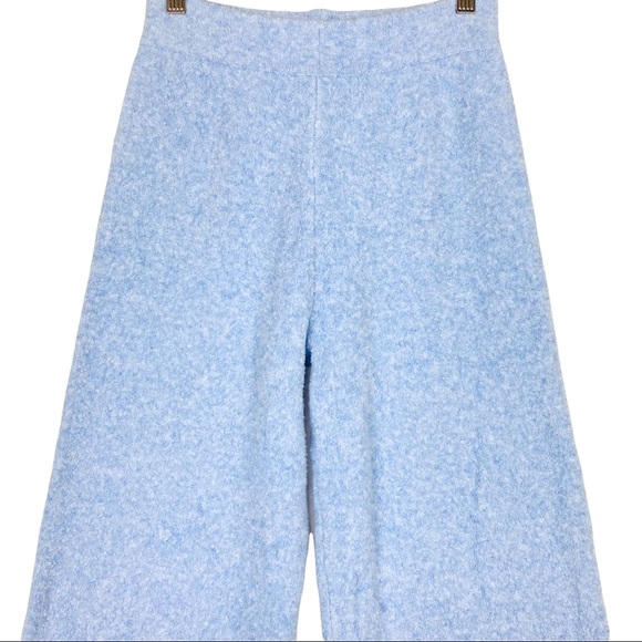 ZARA Wool High Waisted Wide Leg Textured Knit Pull On Trouser Lounge Pants Blue - Picture 11 of 16